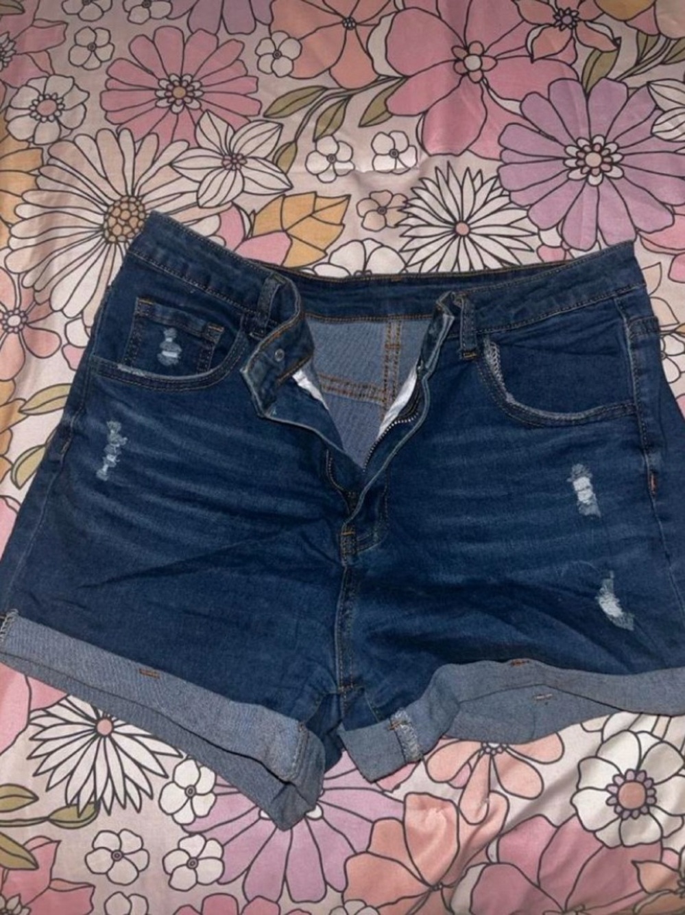 Dark Blue Denim Women's Rolled Hem Shorts